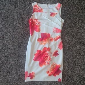 Calvin Klein White Floral Work Dress